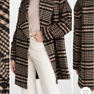 Avec Les Filles Houndstooth Plaid Shawl Collar Coat